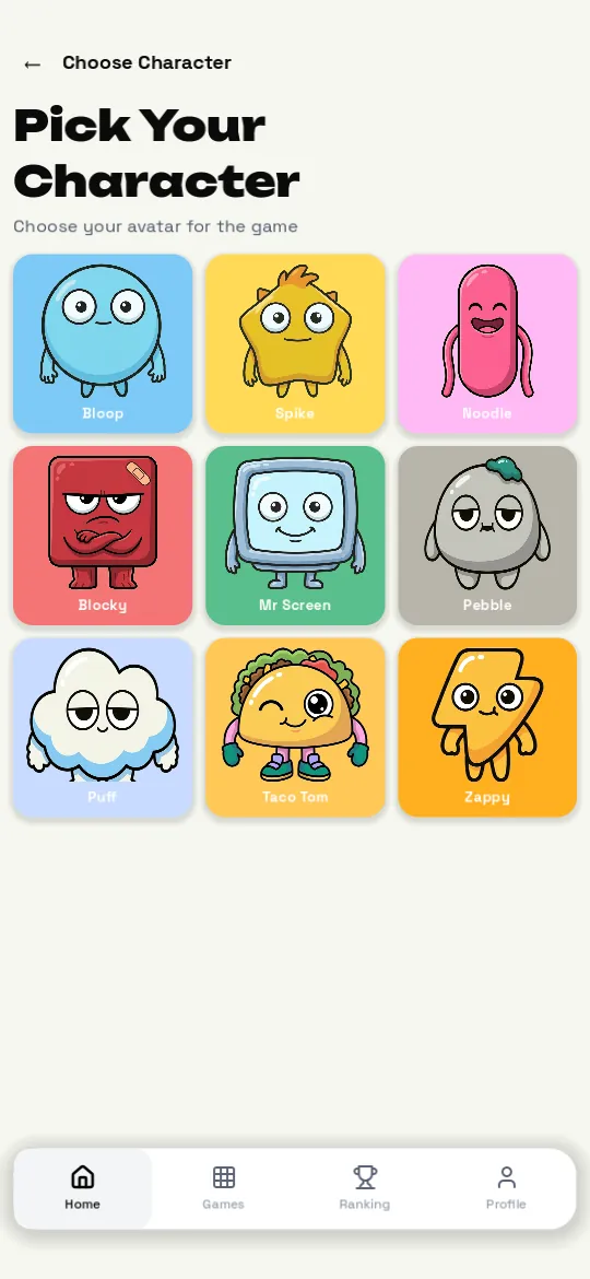 Nine characters to choose from